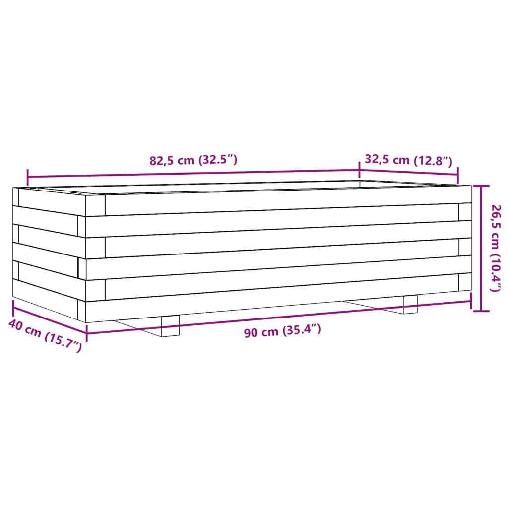 Fioriera da Giardino 90x40x26,5 cm in Legno Massello di Pino