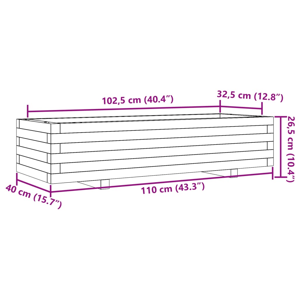 Fioriera da Giardino 110x40x26,5 cm in Legno di Pino Impregnato