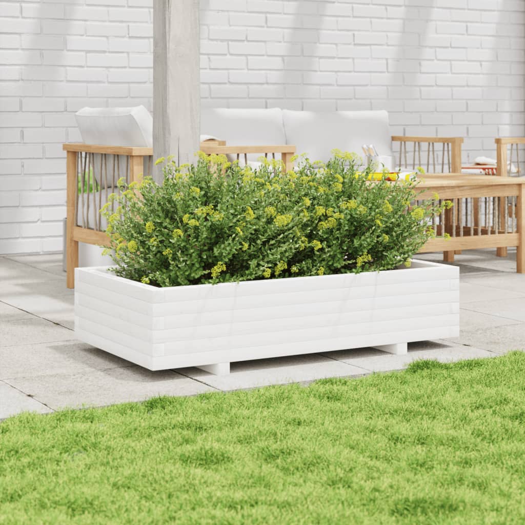 Fioriera da Giardino Bianca 110x60x26, 5cm Massello di Pino