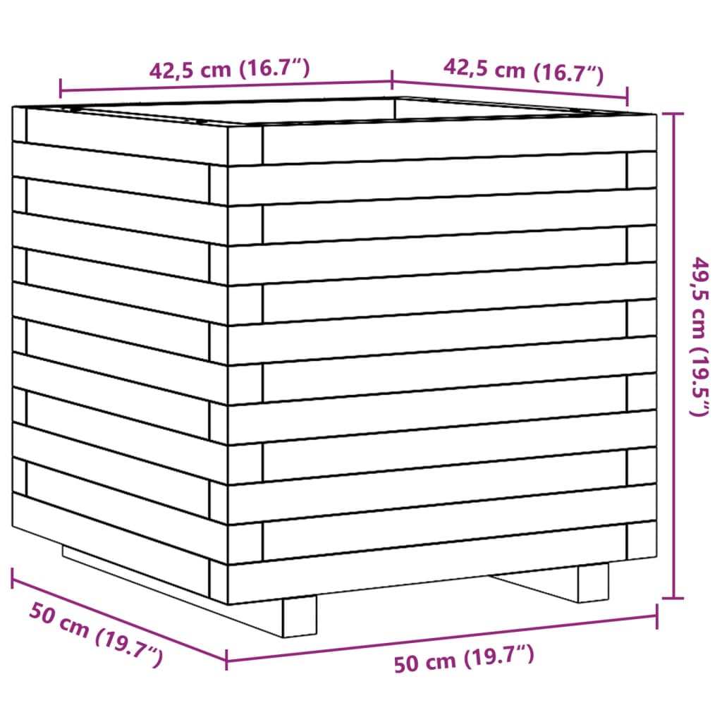 Fioriera da Giardino 50x50x49,5 cm in Legno Massello di Pino