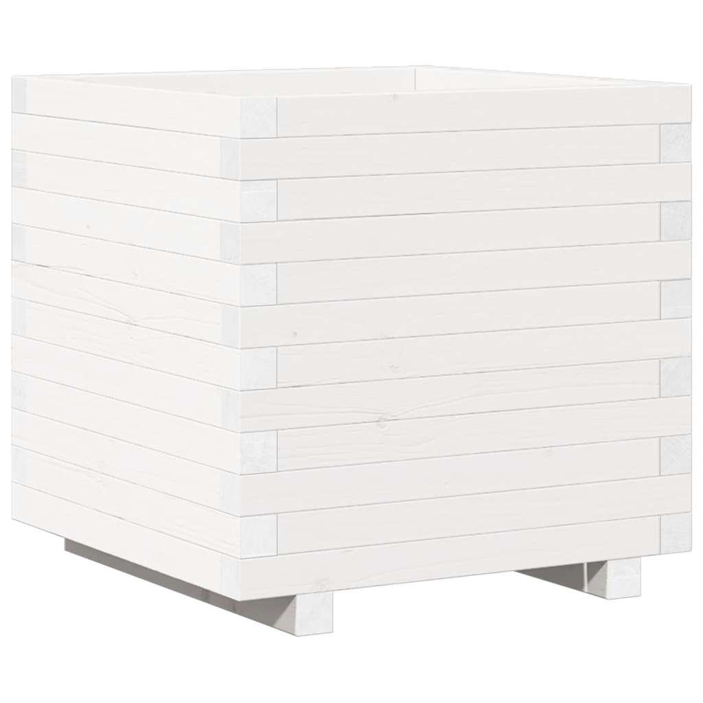Fioriera da Giardino Bianca 50x50x49,5cm Legno Massello di Pino