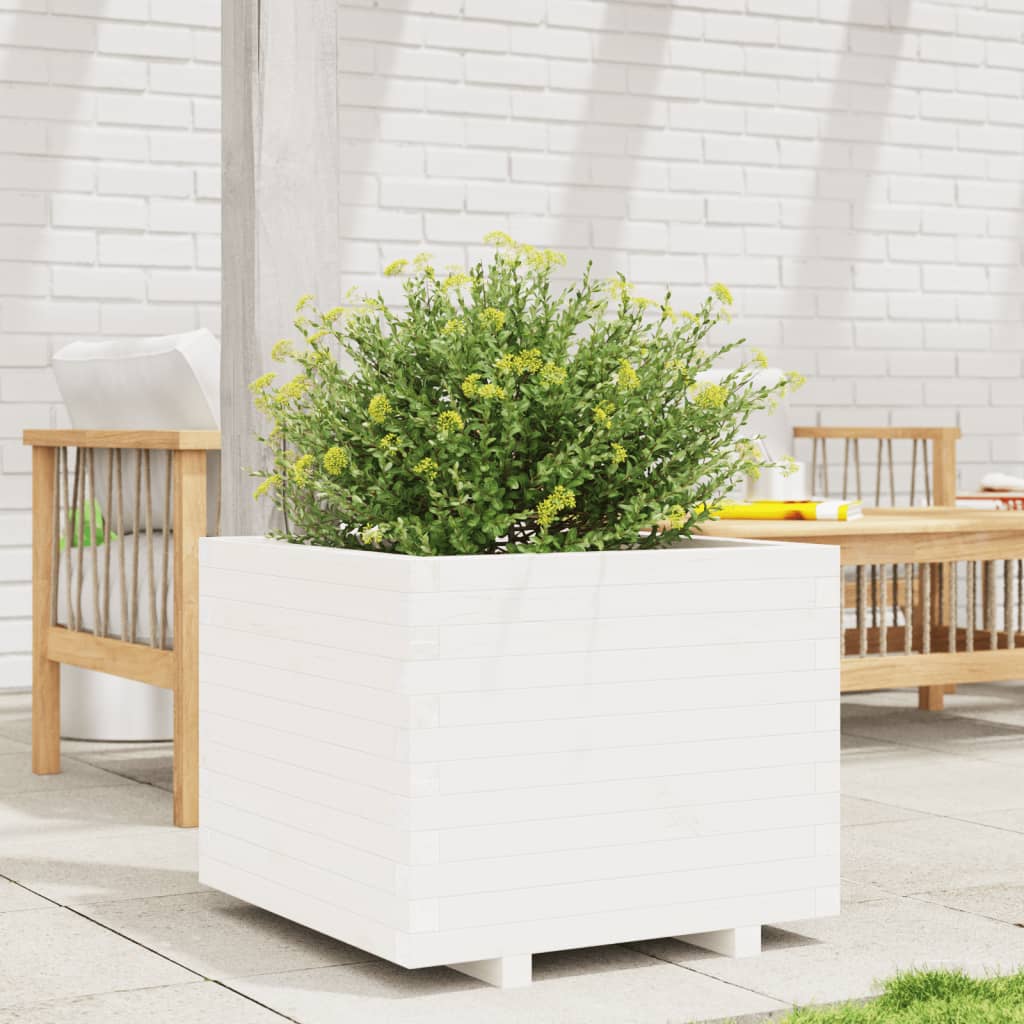 Fioriera da Giardino Bianca 60x60x49,5cm Legno Massello di Pino
