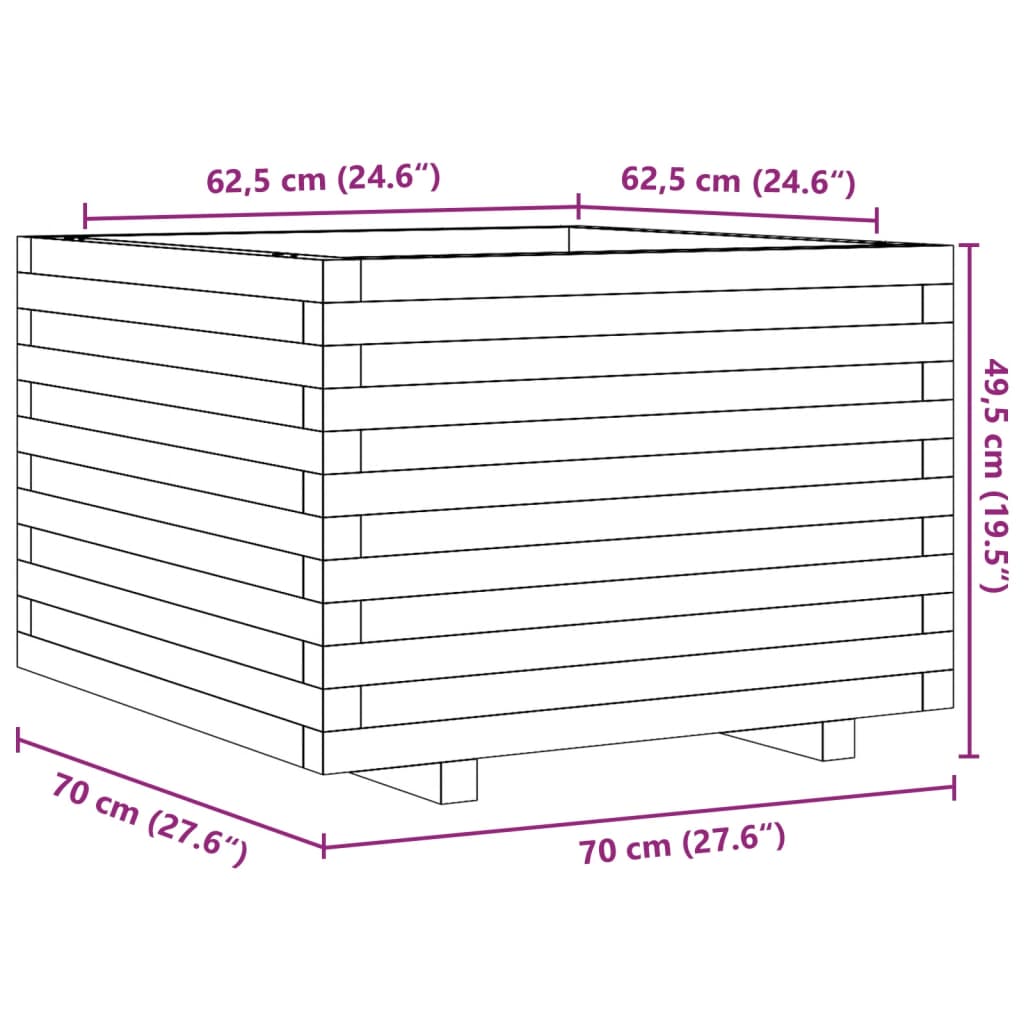 Fioriera da Giardino 70x70x49,5 cm in Legno Massello di Pino