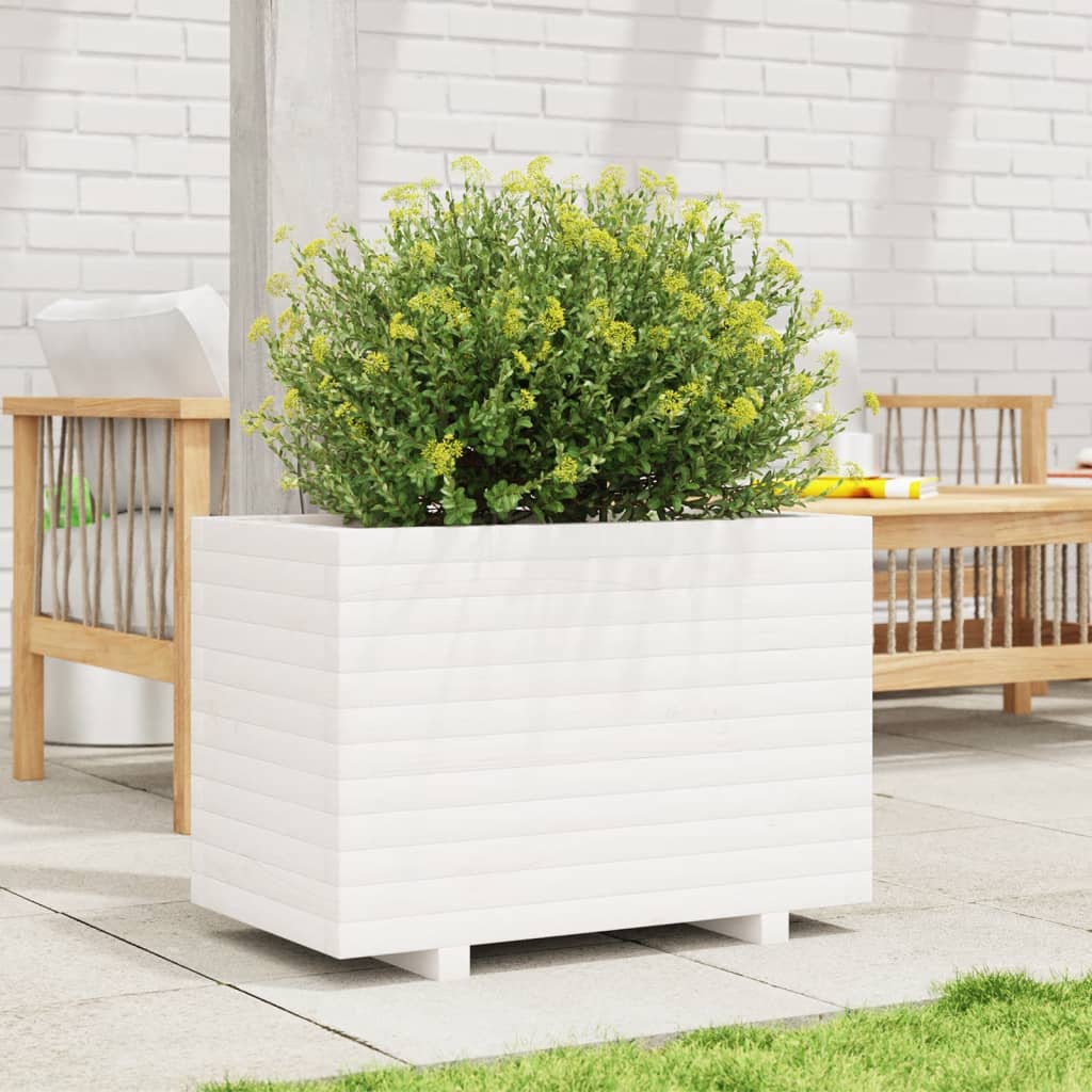 Fioriera da Giardino Bianca 70x40x49,5cm Legno Massello di Pino