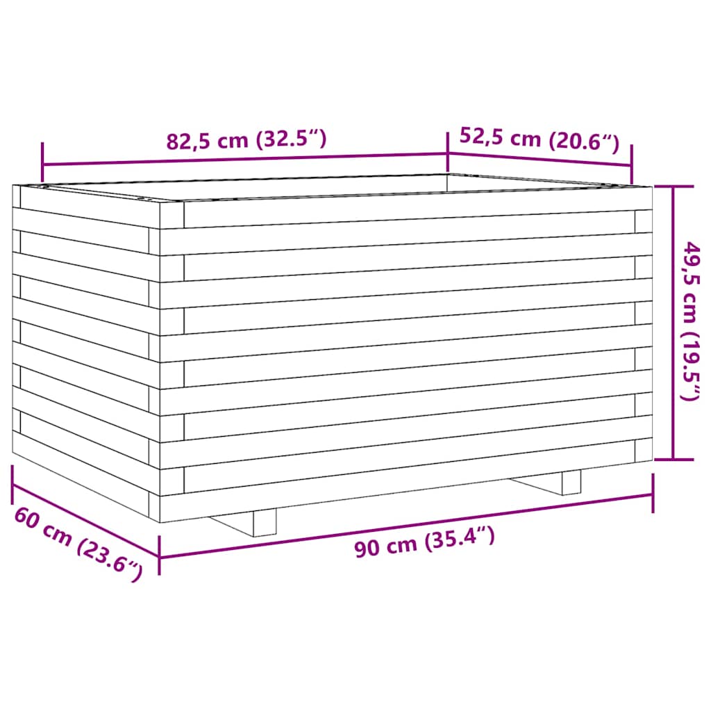 Fioriera da Giardino 90x60x49,5 cm in Legno di Pino Impregnato