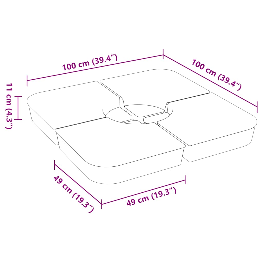 Set Base per Ombrellone 4 pz con Supporto a Croce 100 kg PP