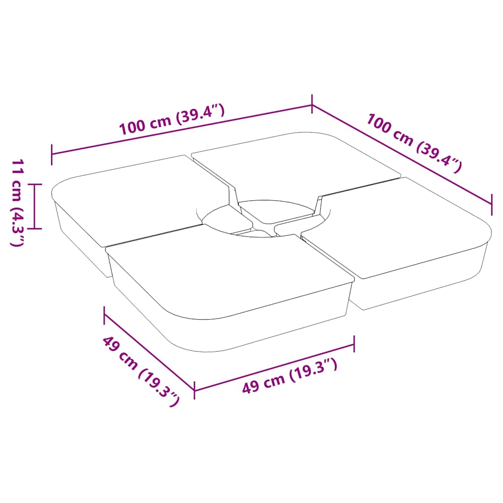 Set Base per Ombrellone 4 pz con Supporto a Croce 100 kg PP