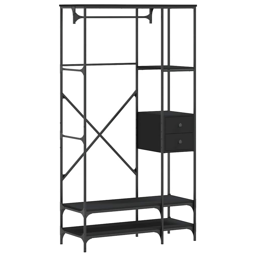 Appendiabiti con Scaffali Nero in Legno Multistrato