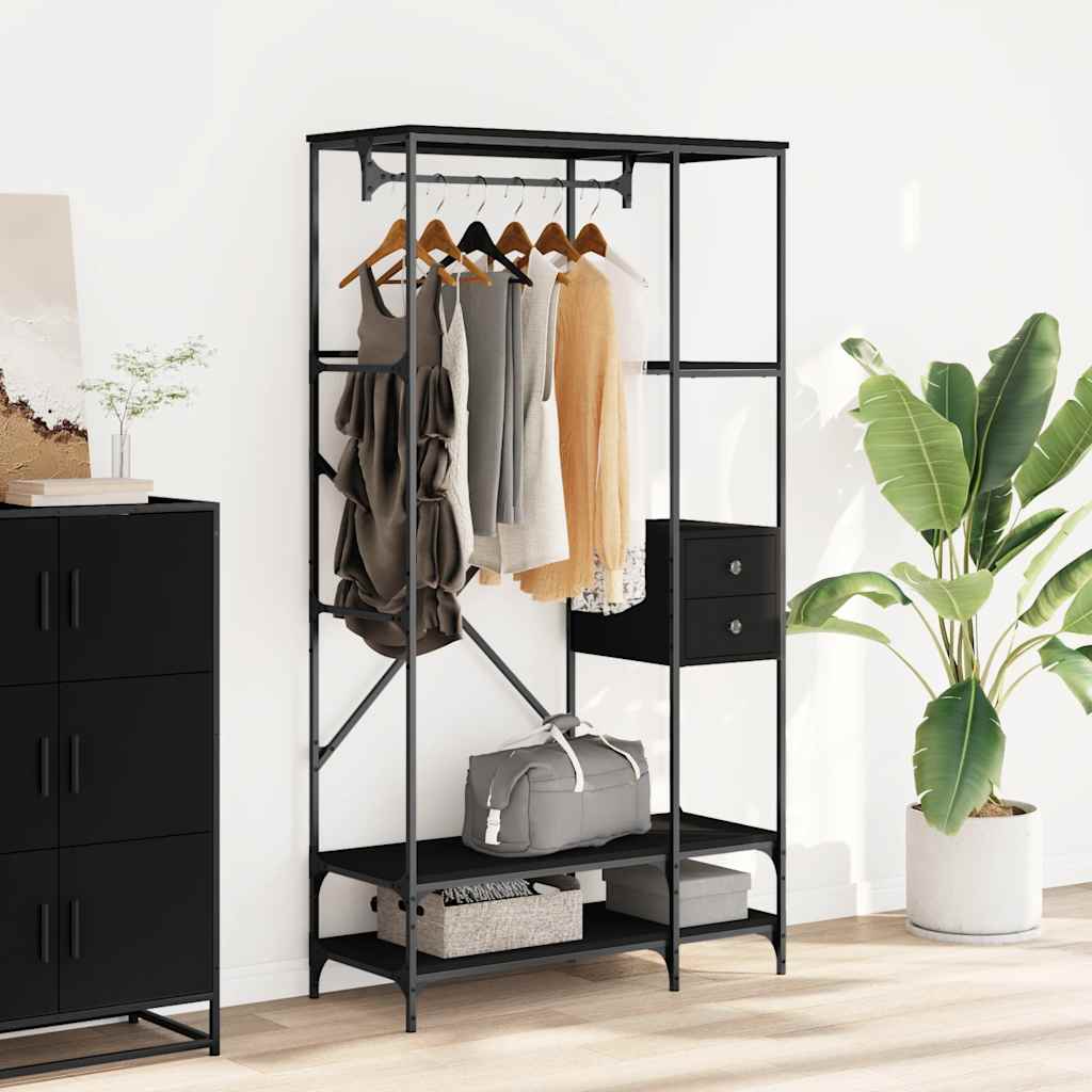 Appendiabiti con Scaffali Nero in Legno Multistrato