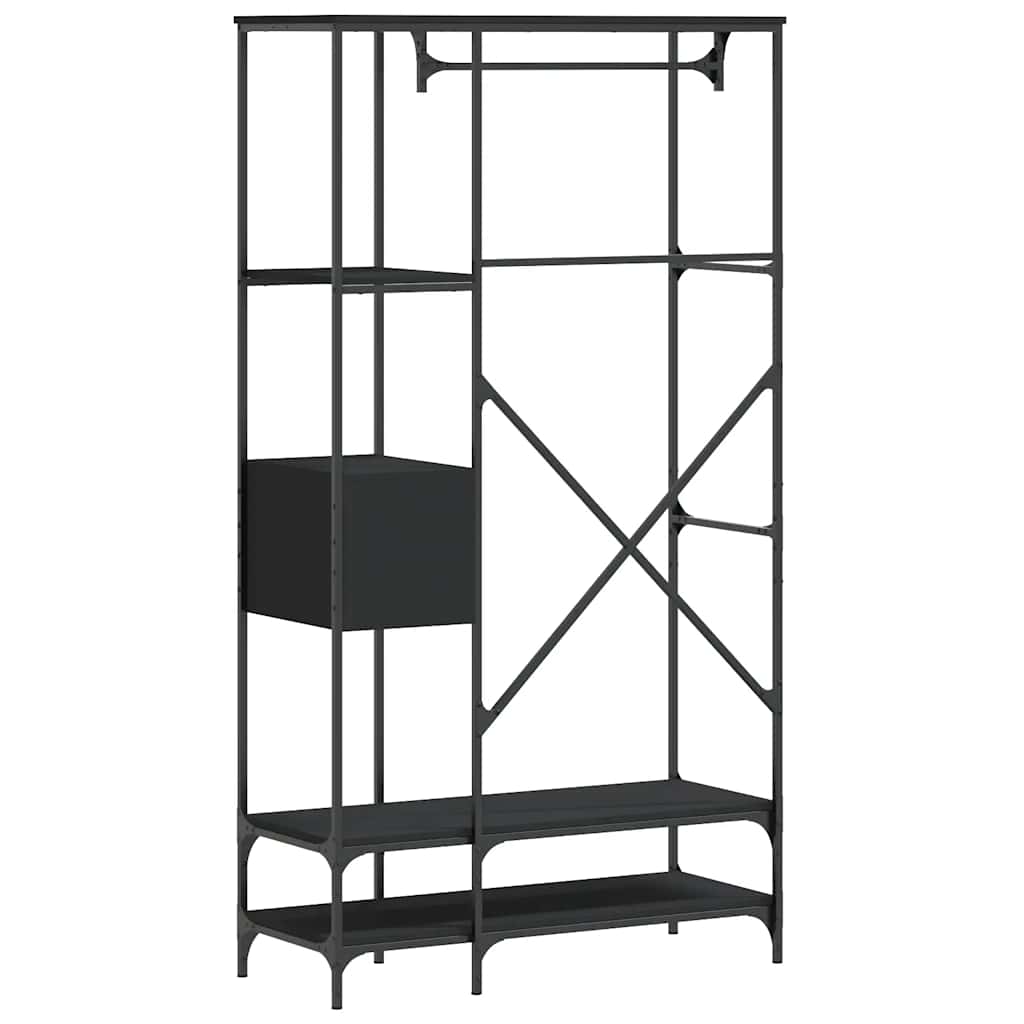 Appendiabiti con Scaffali Nero in Legno Multistrato