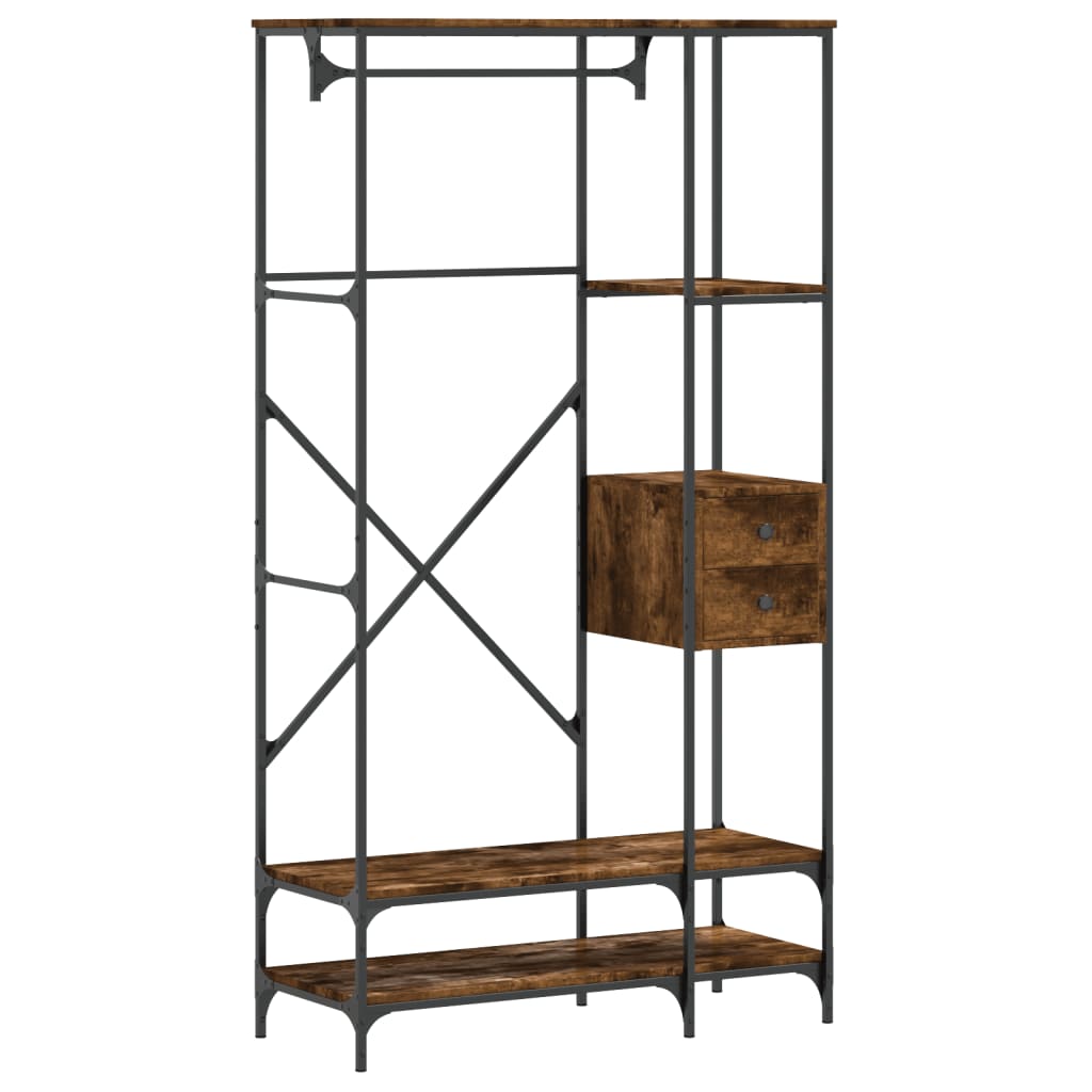 Appendiabiti con Scaffali Rovere Fumo in Legno Multistrato