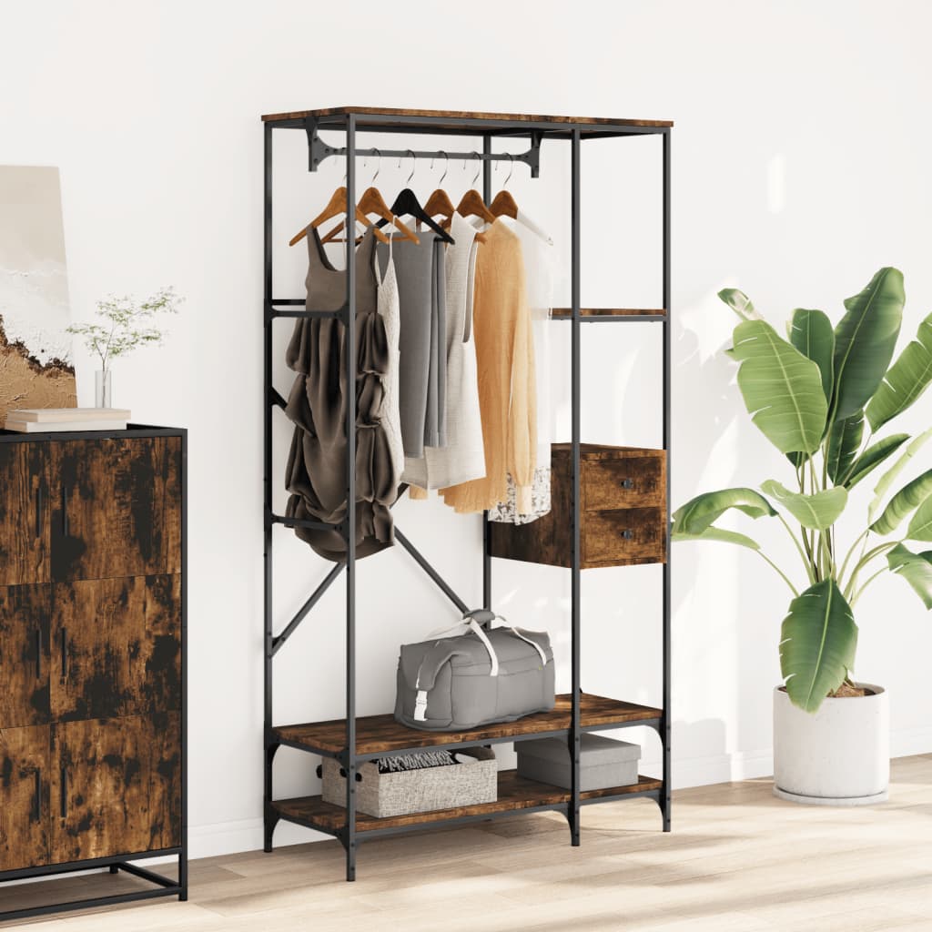 Appendiabiti con Scaffali Rovere Fumo in Legno Multistrato