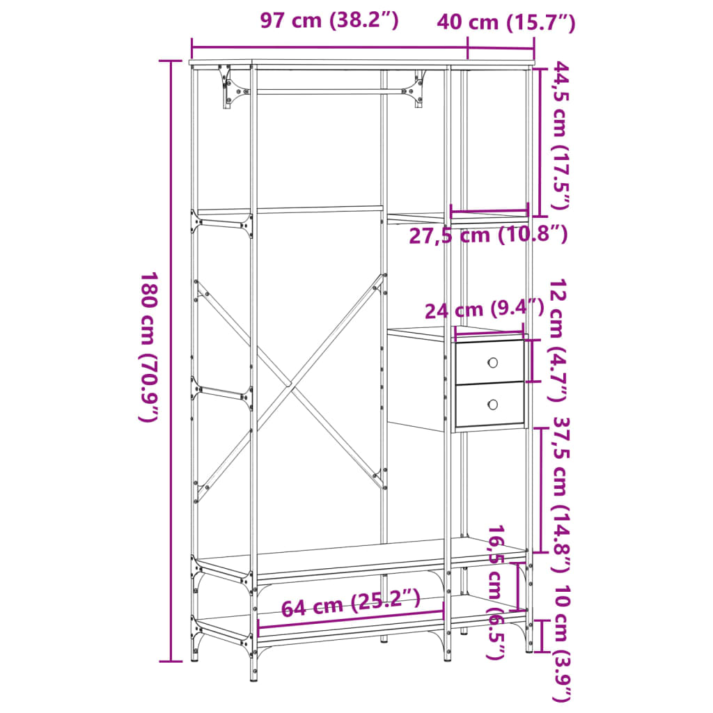Appendiabiti con Scaffali Rovere Fumo in Legno Multistrato