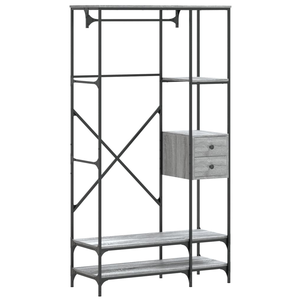 Appendiabiti con Scaffali Grigio Sonoma in Legno Multistrato