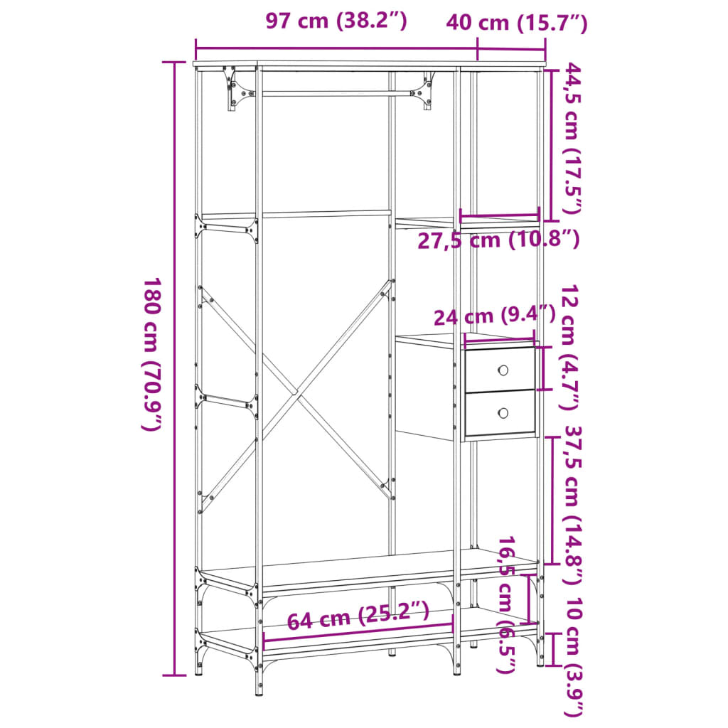 Appendiabiti con Scaffali Grigio Sonoma in Legno Multistrato