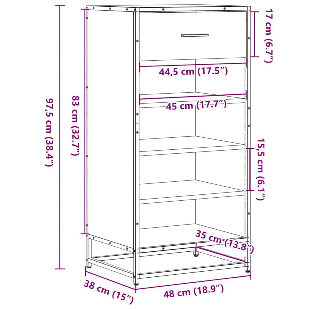 Scarpiera Grigio Sonoma 48x38x97,5 cm in Legno Multistrato