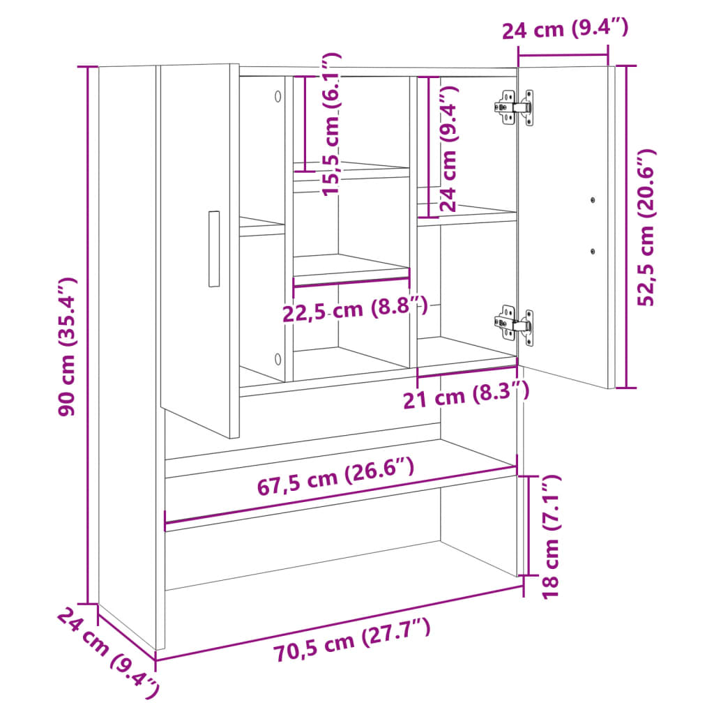 Mobile per Lavatrice Rovere Sonoma 70,5x24x90 cm
