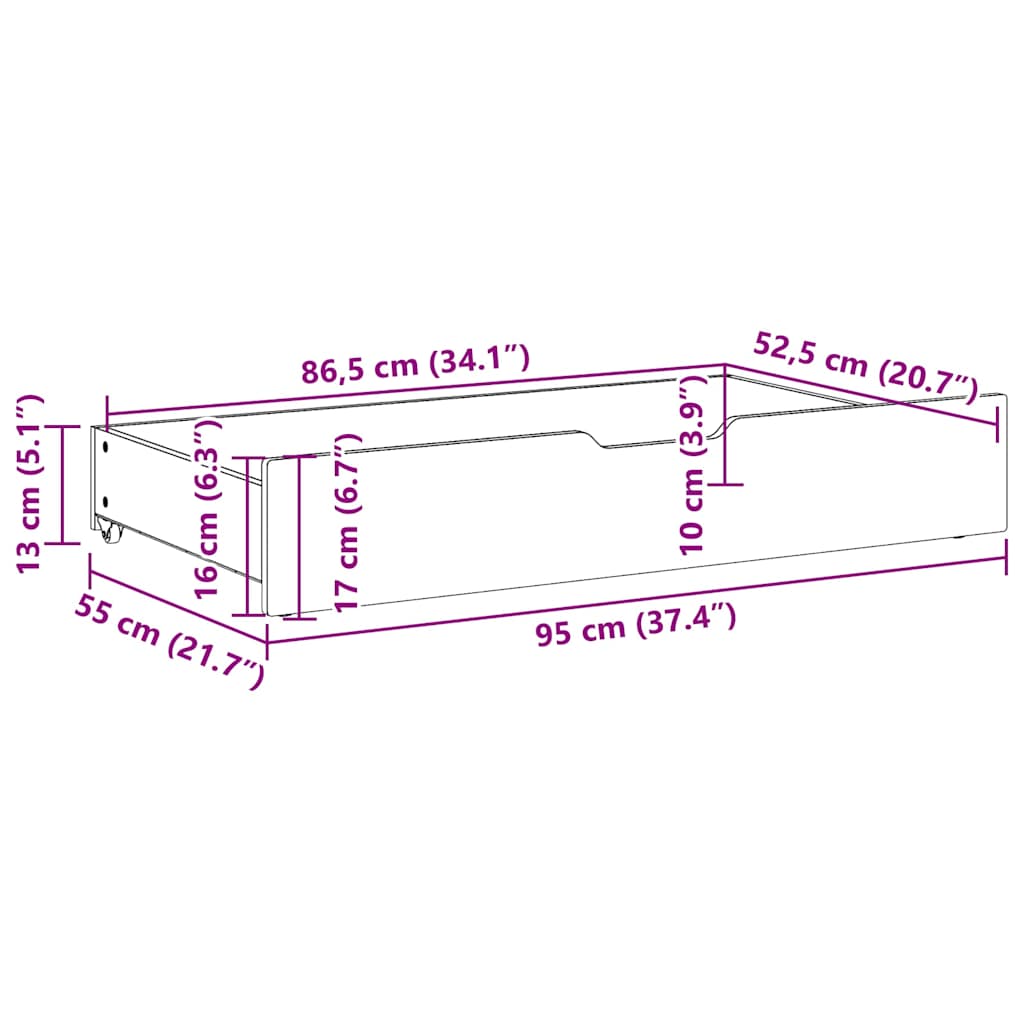 Cassettoni da Letto 2 pz Bianchi 95x55x17cm Legno Massello Pino