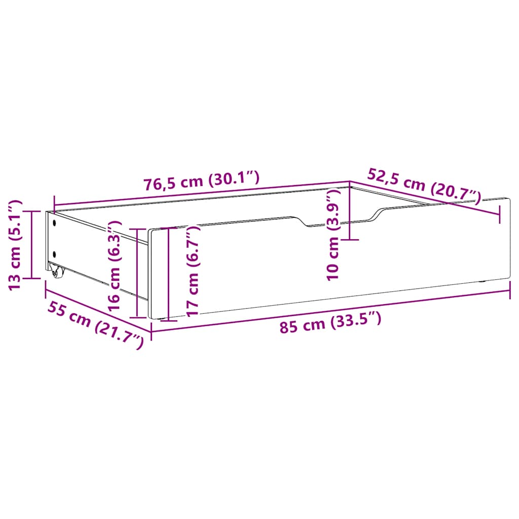 Cassettoni da Letto con Ruote 2 pz 85x55x17 cm in Legno di Pino