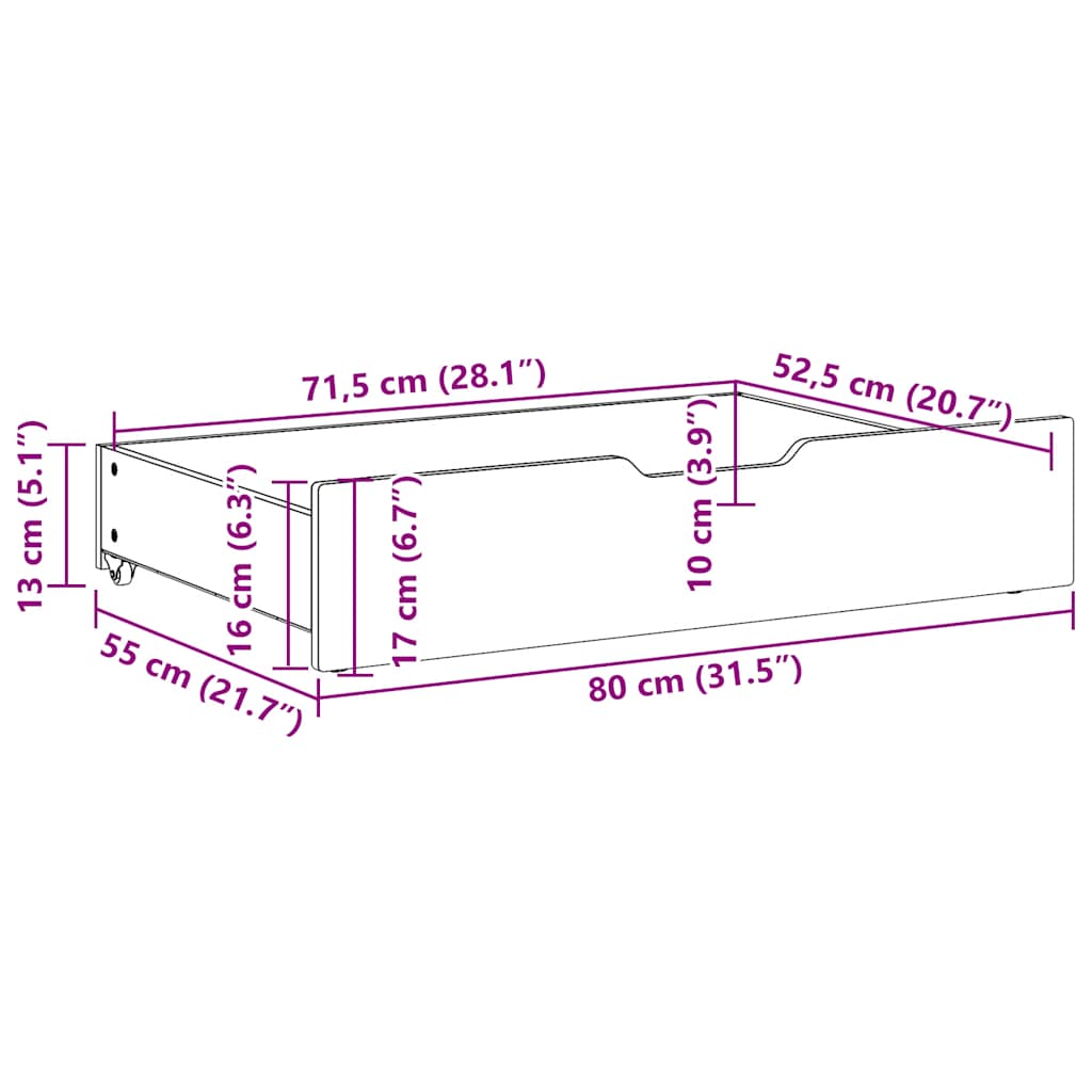 Cassettoni da Letto 2 pz Bianchi 80x55x17 cm in Legno di Pino