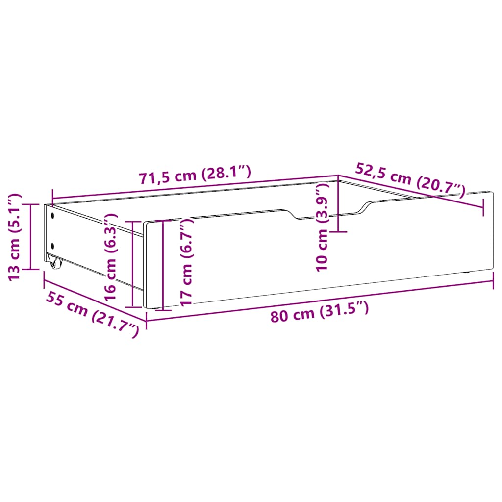 Cassettoni per Letto 2pz Marrone Cera 80x55x17 cm Legno di Pino