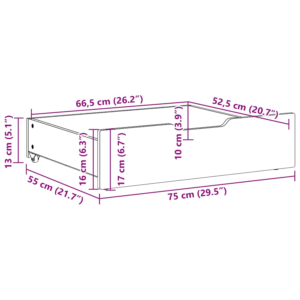Cassettoni da Letto 2 pz Bianchi 75x55x17 cm in Legno di Pino