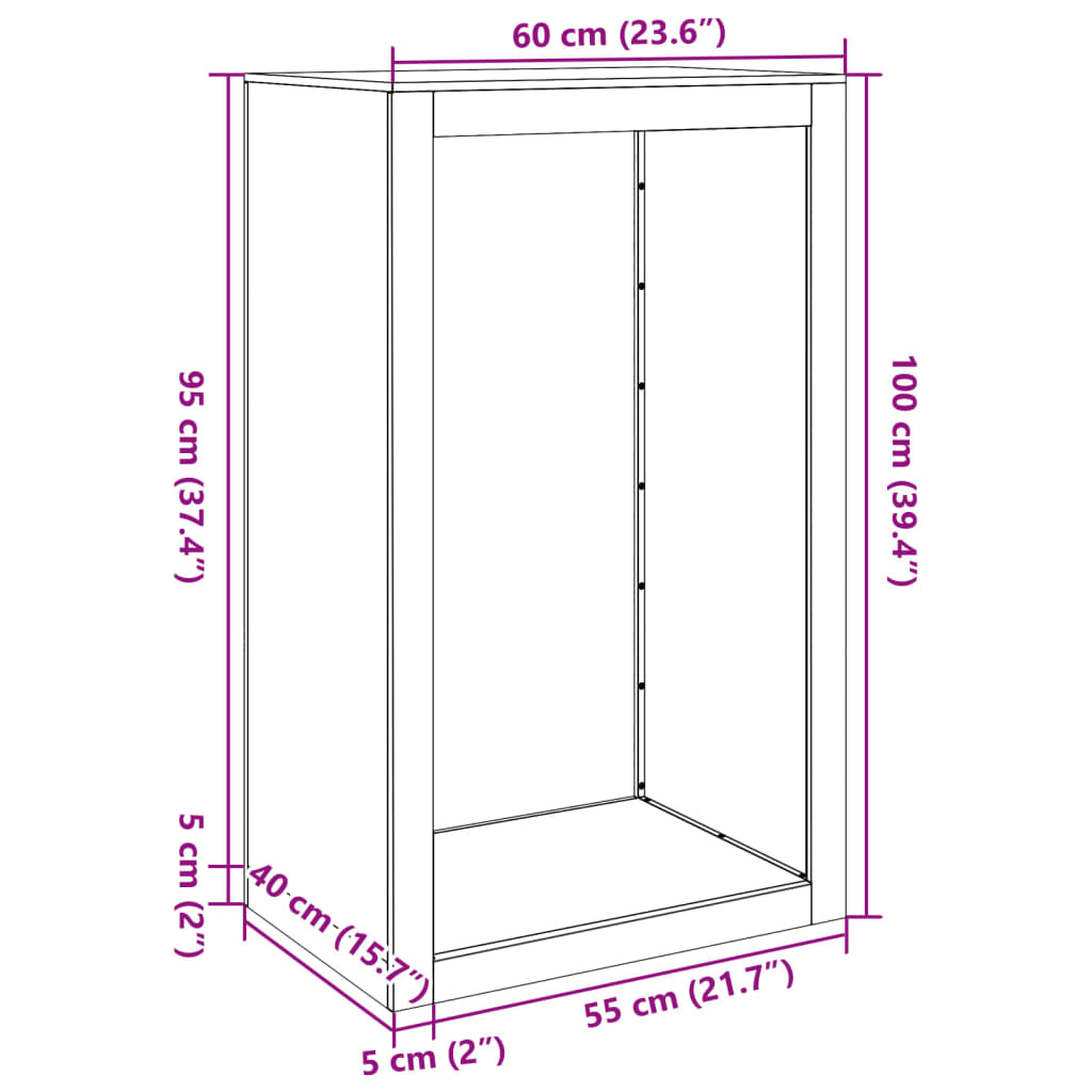 Rastrelliera per Legna da Ardere 60x40x100 cm in Acciaio Inox