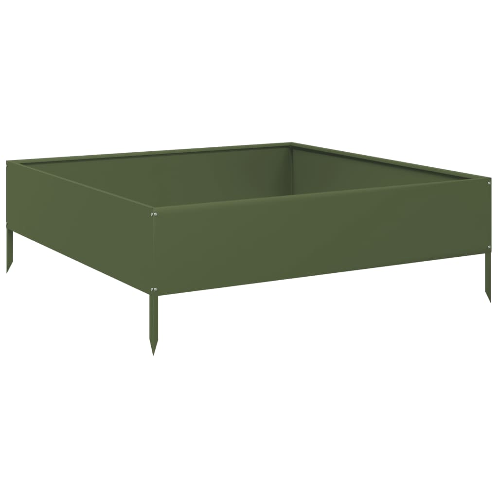 Fioriera Rialzata Giardino Verde Oliva 100x100x33,5 cm Acciaio