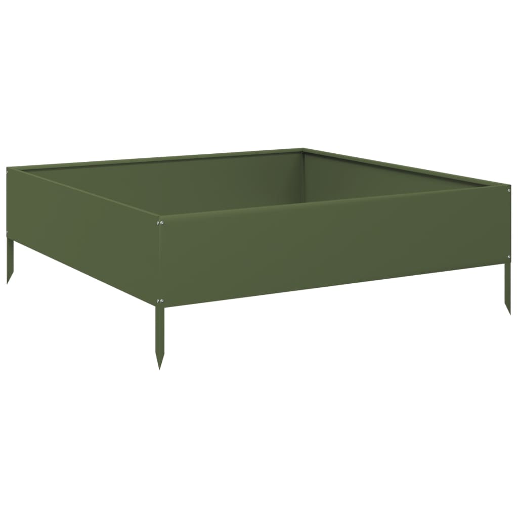 Fioriera Rialzata Giardino Verde Oliva 100x100x33,5 cm Acciaio