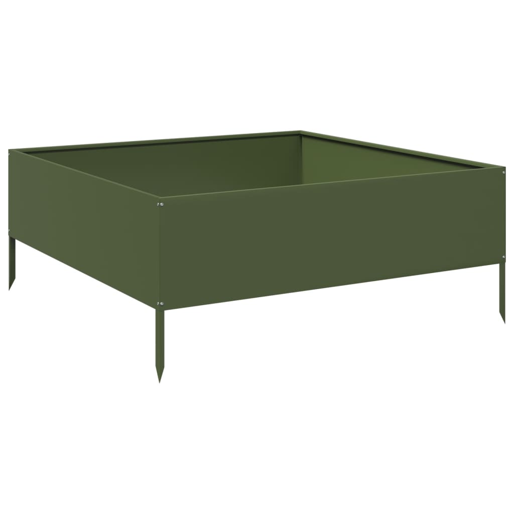 Fioriera Rialzata Giardino Verde Oliva 100x100x41 cm Acciaio