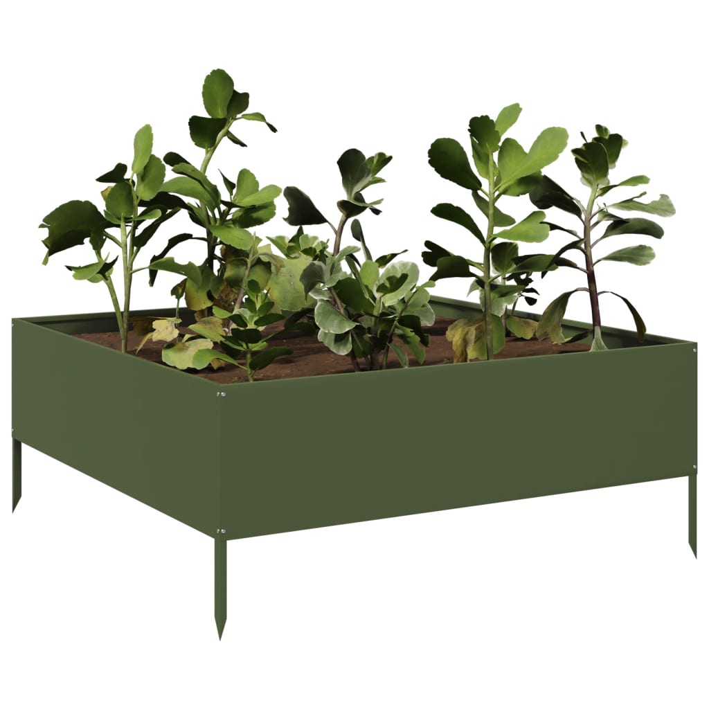 Fioriera Rialzata Giardino Verde Oliva 100x100x41 cm Acciaio