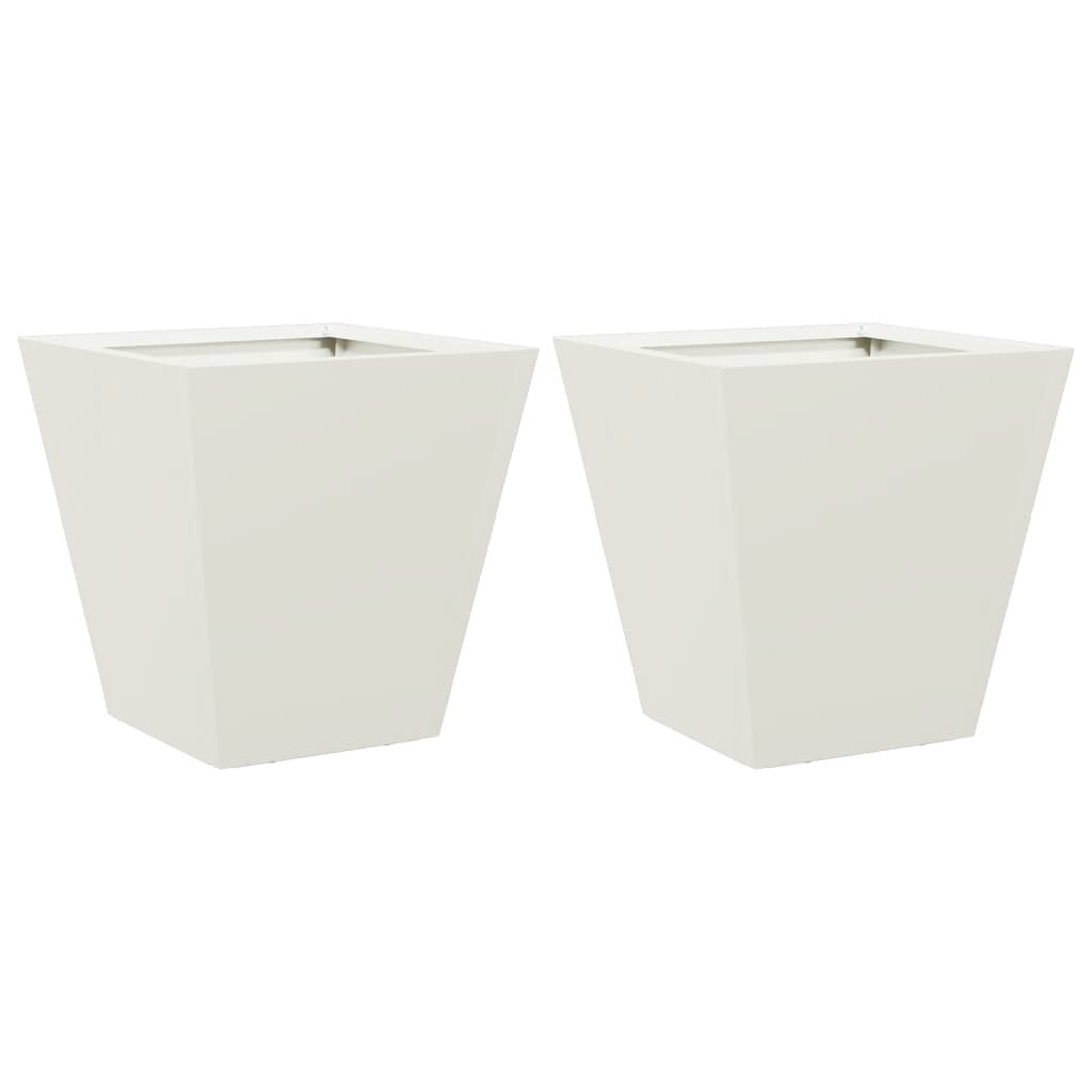 Fioriere da Giardino 2 pz Bianche 30x30x30 cm in Acciaio