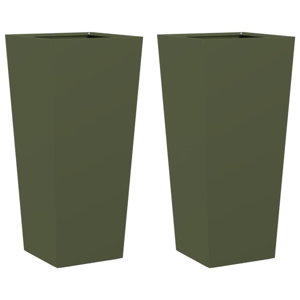 Fioriere da Giardino 2 pz Verde Oliva 35x35x75 cm in Acciaio