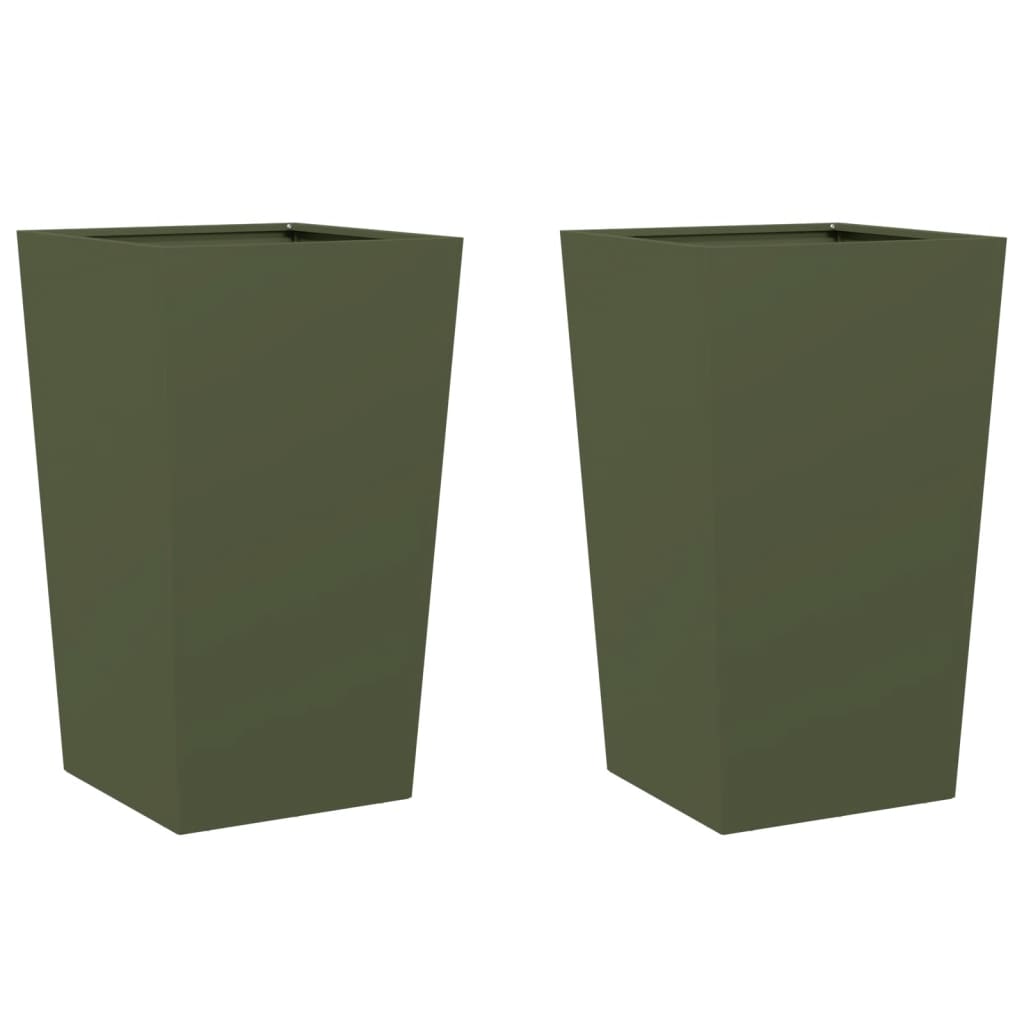 Fioriere da Giardino 2 pz Verde Oliva 45x45x75 cm in Acciaio