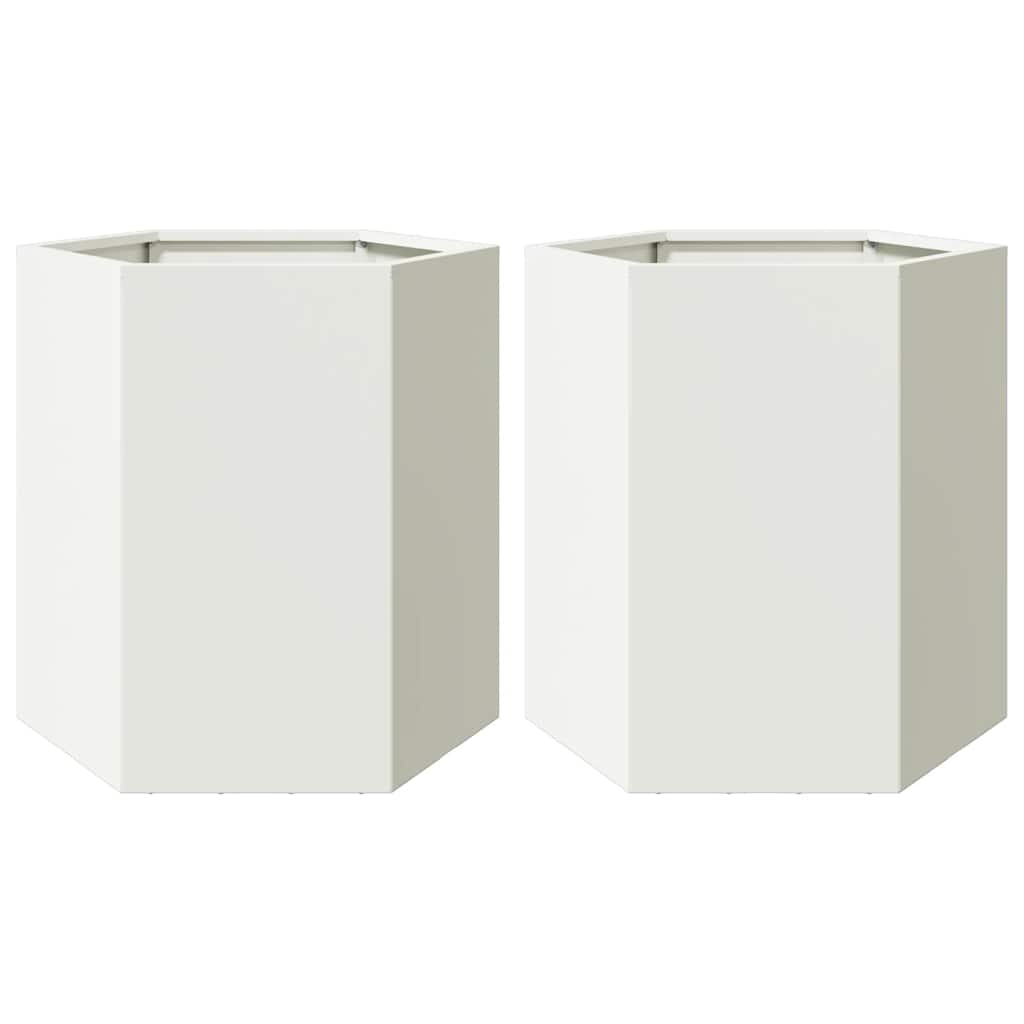 Fioriere da Giardino 2 pz Esagono Bianco 46x40x45 cm Acciaio