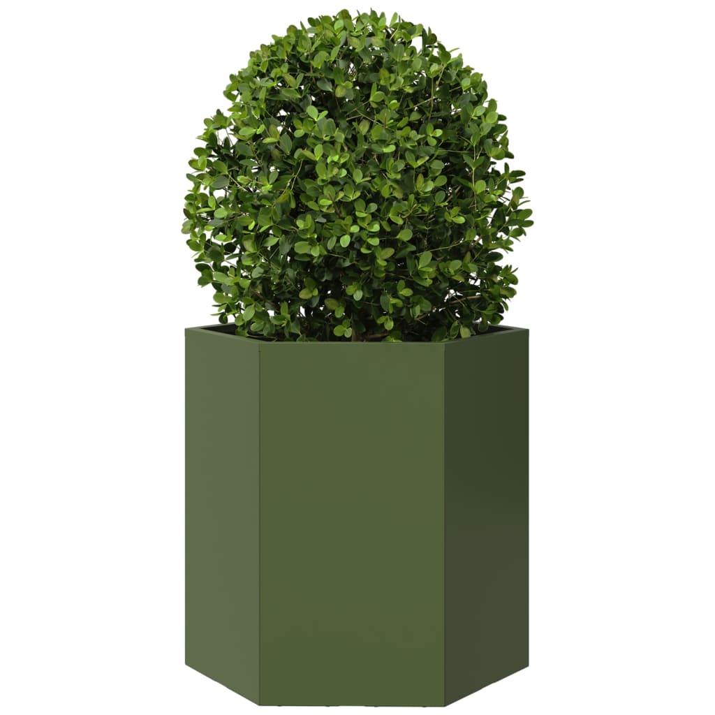 Fioriere da Giardino 2pz Verde Oliva Esagono 46x40x45cm Acciaio