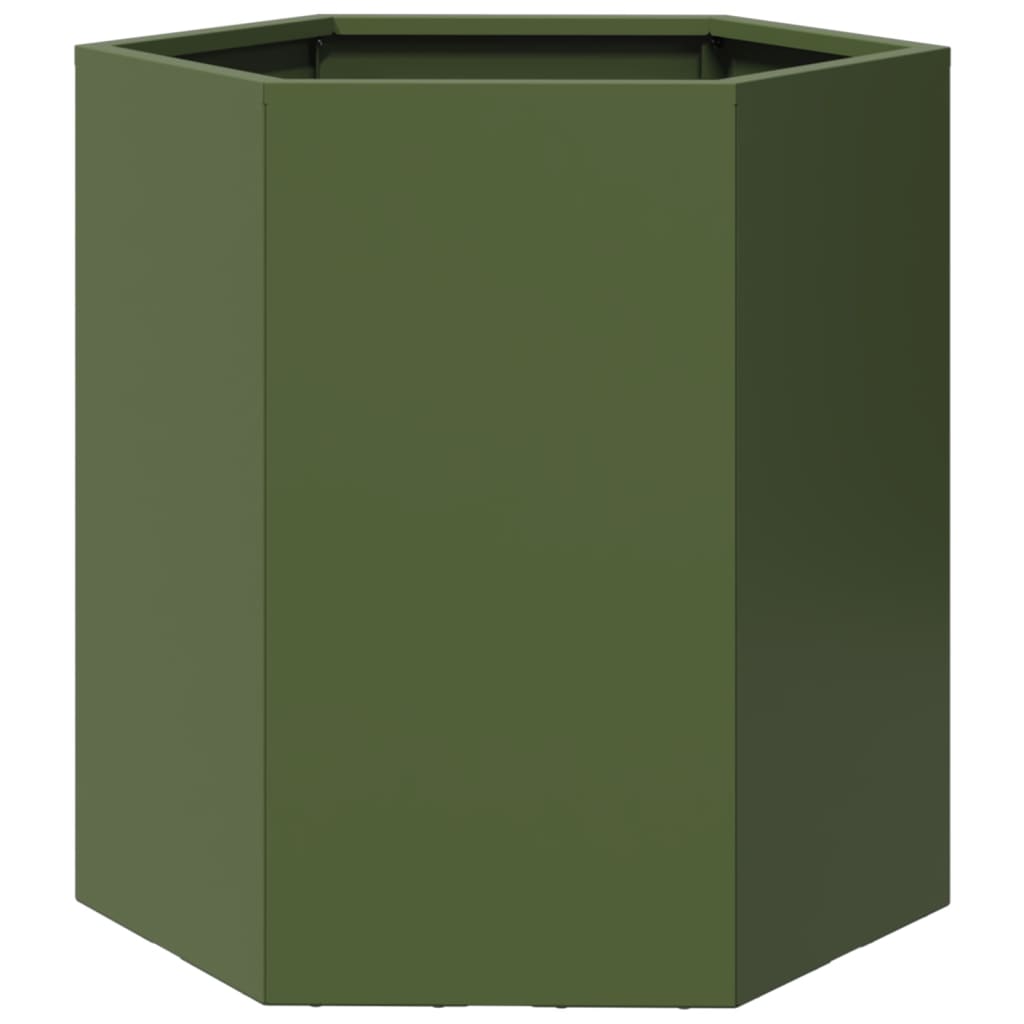 Fioriere da Giardino 2pz Verde Oliva Esagono 46x40x45cm Acciaio