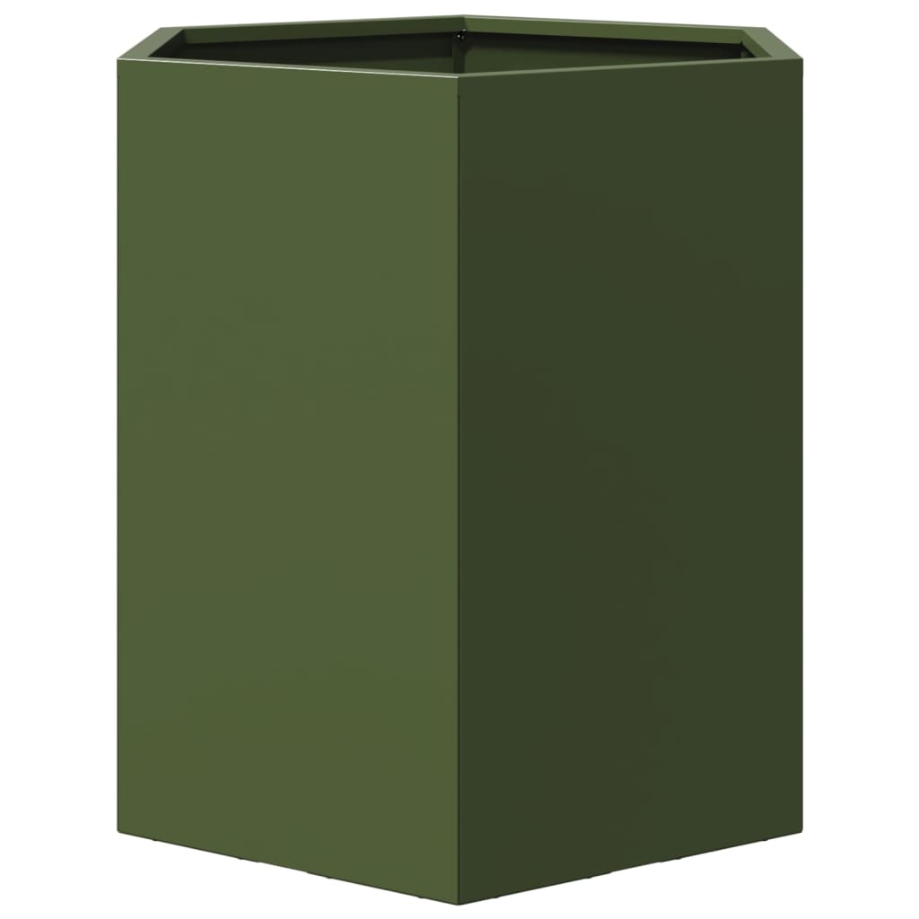 Fioriere da Giardino 2pz Verde Oliva Esagono 46x40x45cm Acciaio