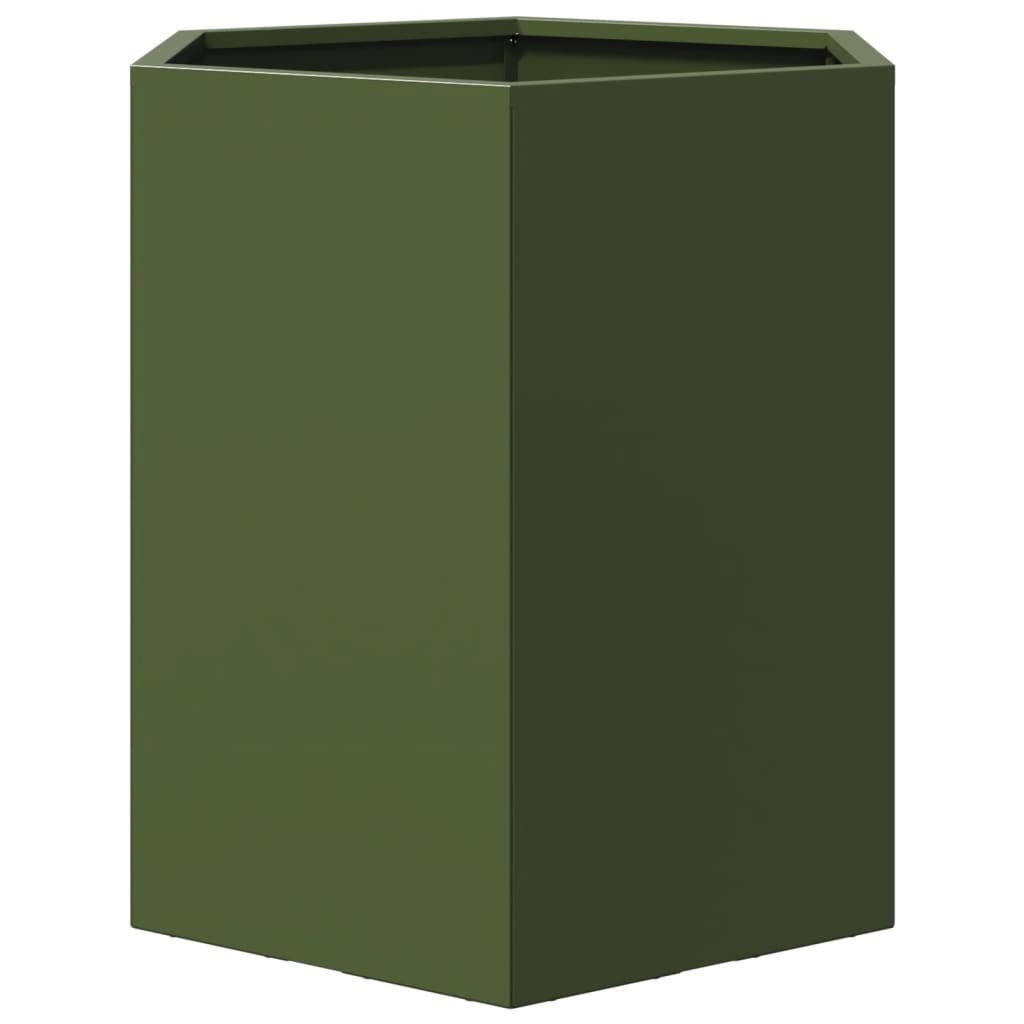 Fioriere da Giardino 2pz Verde Oliva Esagono 46x40x45cm Acciaio