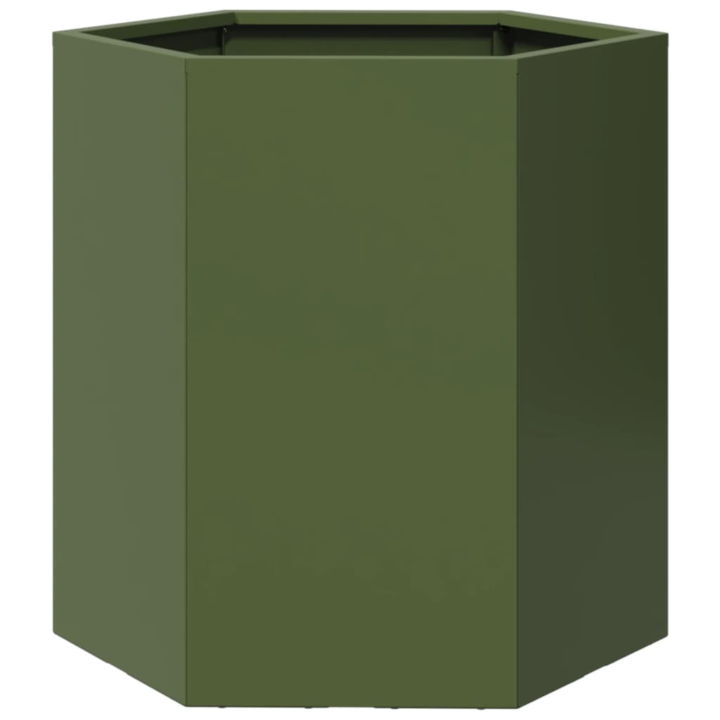 Fioriere da Giardino 2pz Verde Oliva Esagono 46x40x45cm Acciaio