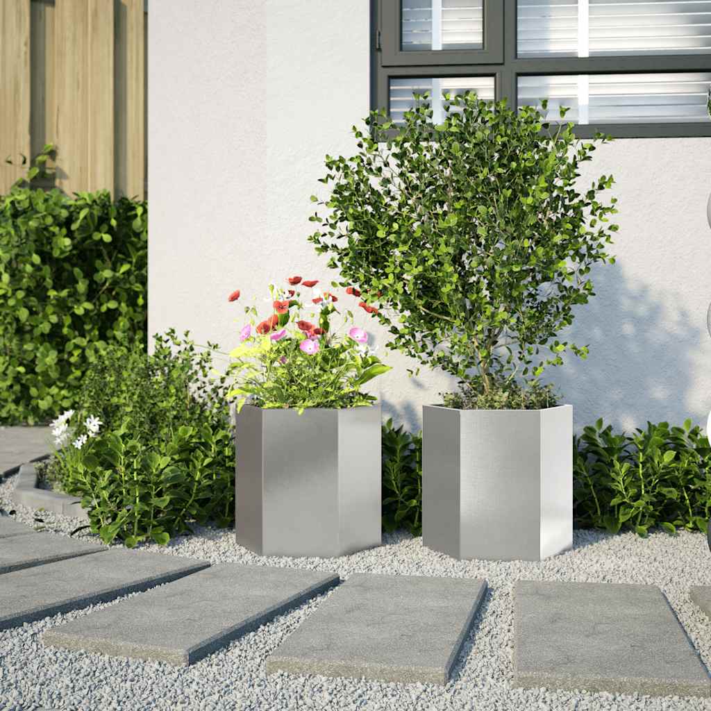 Fioriere da Giardino 2pz Nera Esagono Acciaio inossidabile