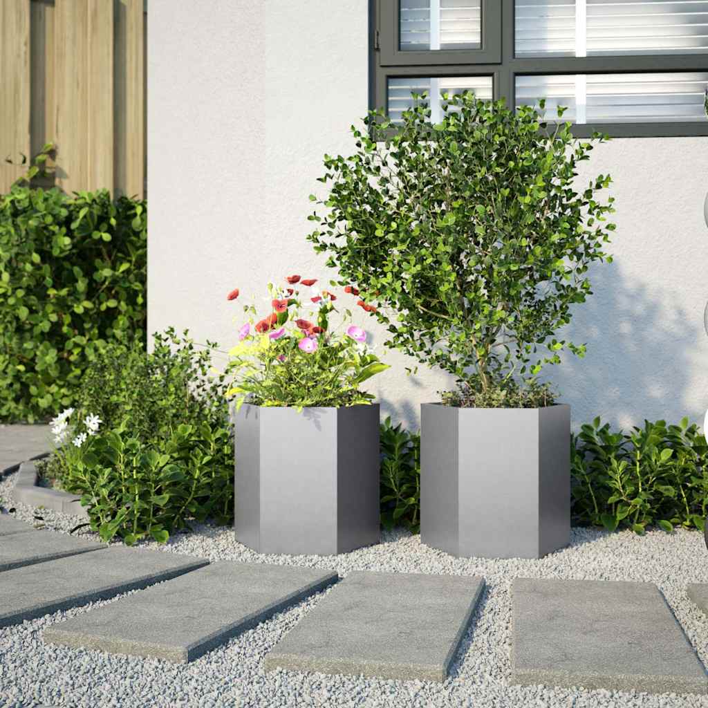 Fioriere da Giardino 2 pz Esagono 46x40x45cm Acciaio Zincato
