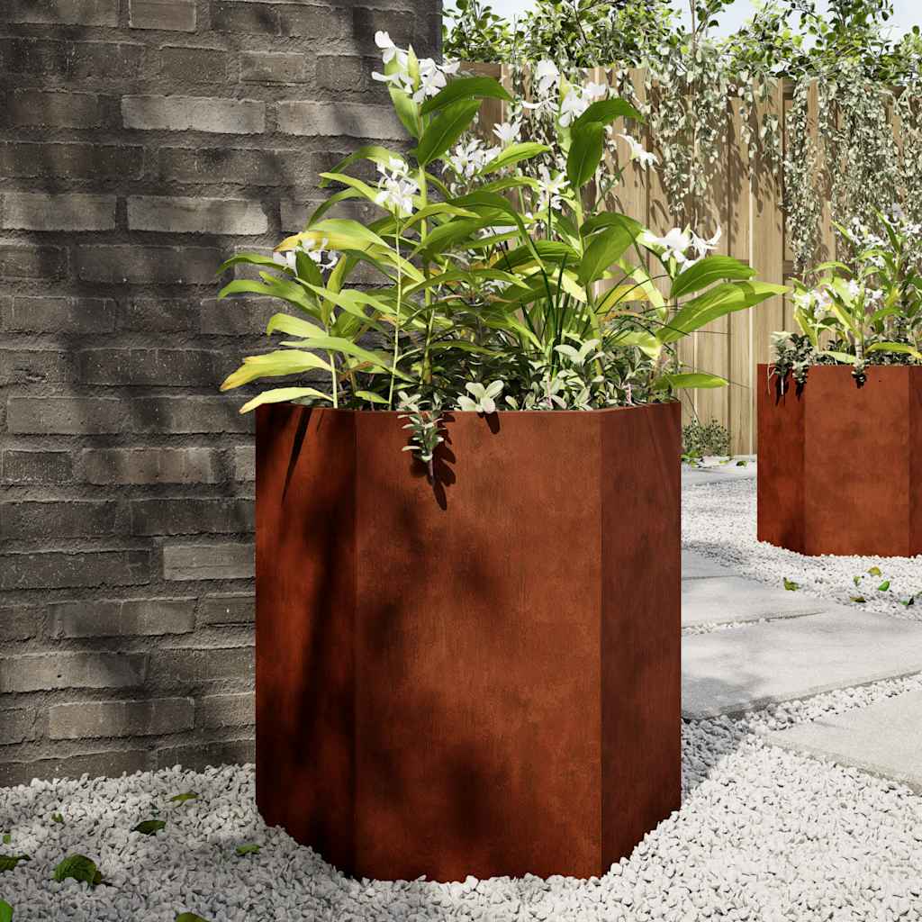 Fioriere da Giardino 2 pz Esagono 46x40x45 cm in acciaio corten