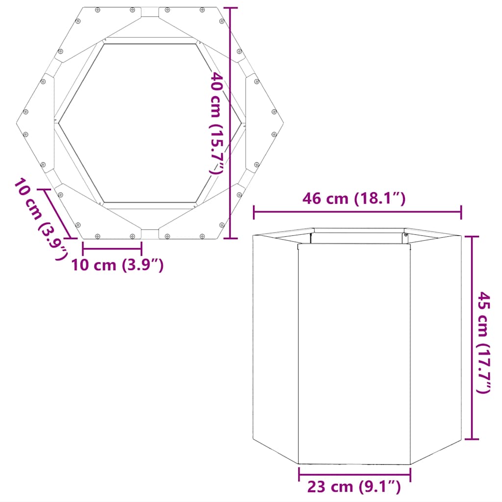 Fioriere da Giardino 2 pz Esagono 46x40x45 cm in acciaio corten