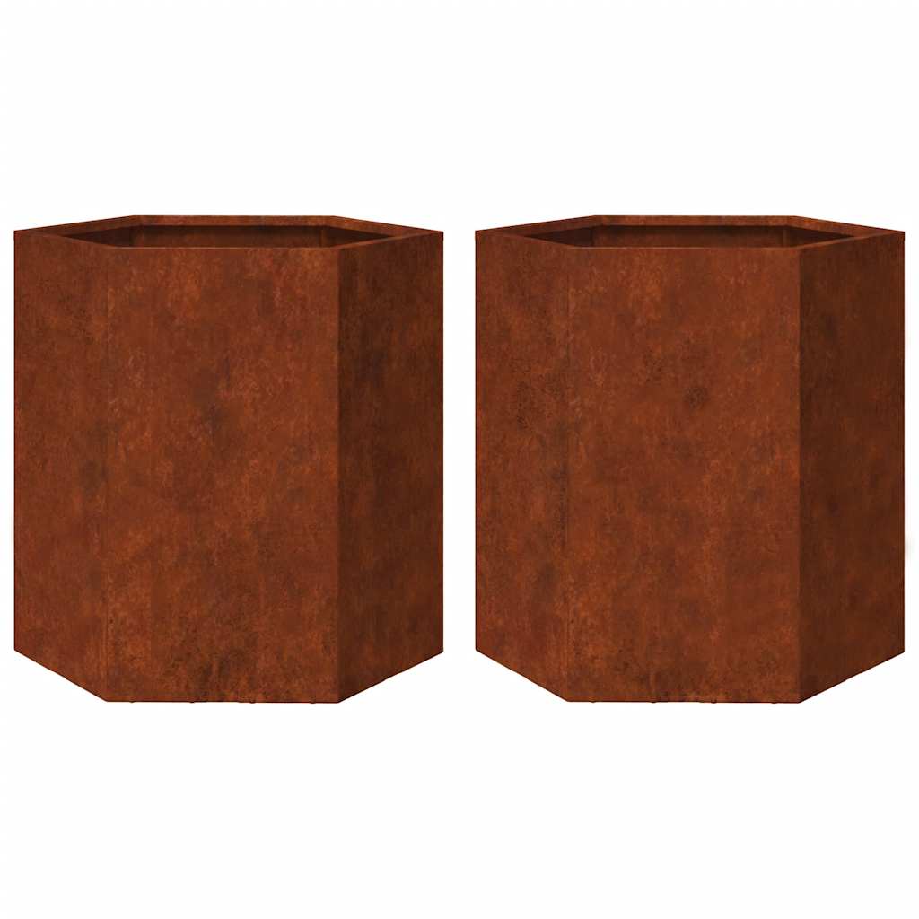Fioriere da Giardino 2 pz Esagono 46x40x45 cm in acciaio corten