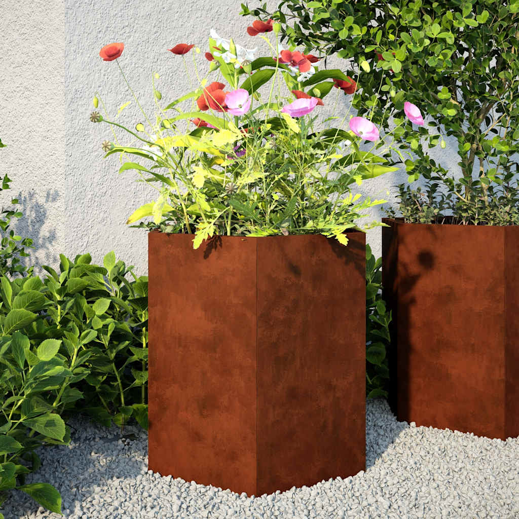 Fioriere da Giardino 2 pz Esagono 46x40x45 cm in acciaio corten