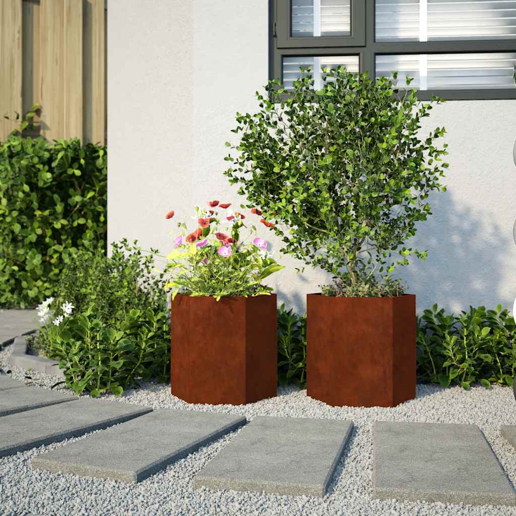 Fioriere da Giardino 2 pz Esagono 46x40x45 cm in acciaio corten