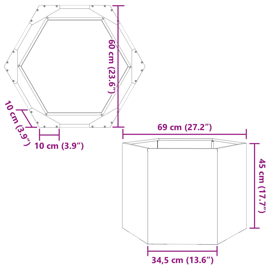 Fioriera da Giardino Antracite Esagono 69x60x45 cm in Acciaio