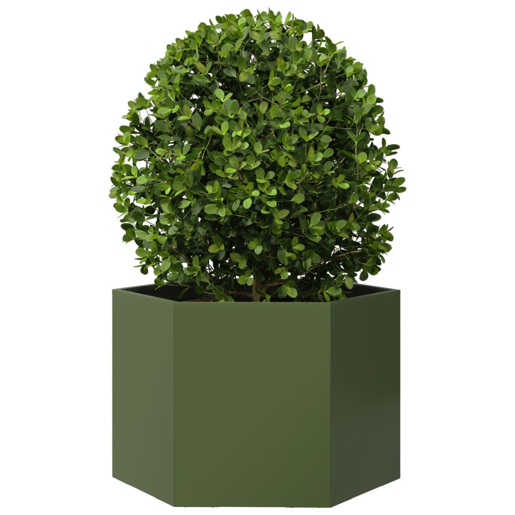 Fioriera da Giardino Verde Oliva Esagono 69x60x45 cm in Acciaio