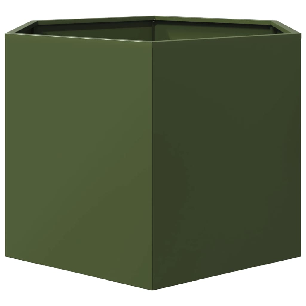 Fioriera da Giardino Verde Oliva Esagono 69x60x45 cm in Acciaio